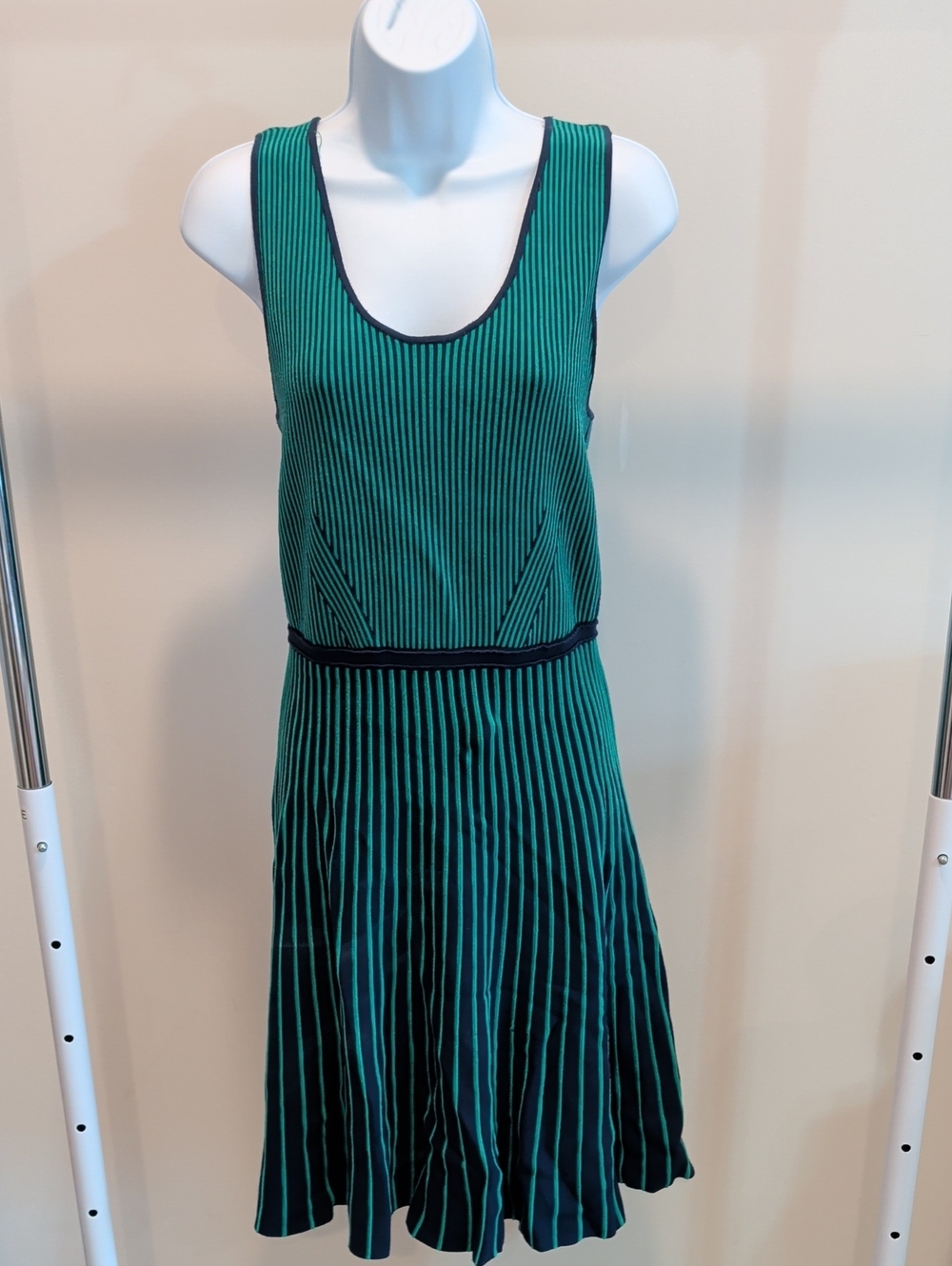 Banana Republic Teal and Navy Striped Sleeveless Scoop Dress